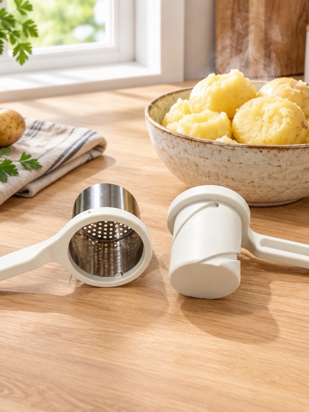 Joseph Joseph White Stainless Steel Potato Ricer and Food Press - Home Kitchen